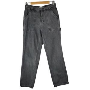 Simple Society Black Denim High-Rise Cargo Painter Jeans Straight Leg Size 7/28